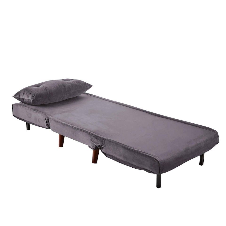 image 1 of Single Sofa Bed Folding Chair Velvet Wooden Legs One Pillow | Grey | One Size