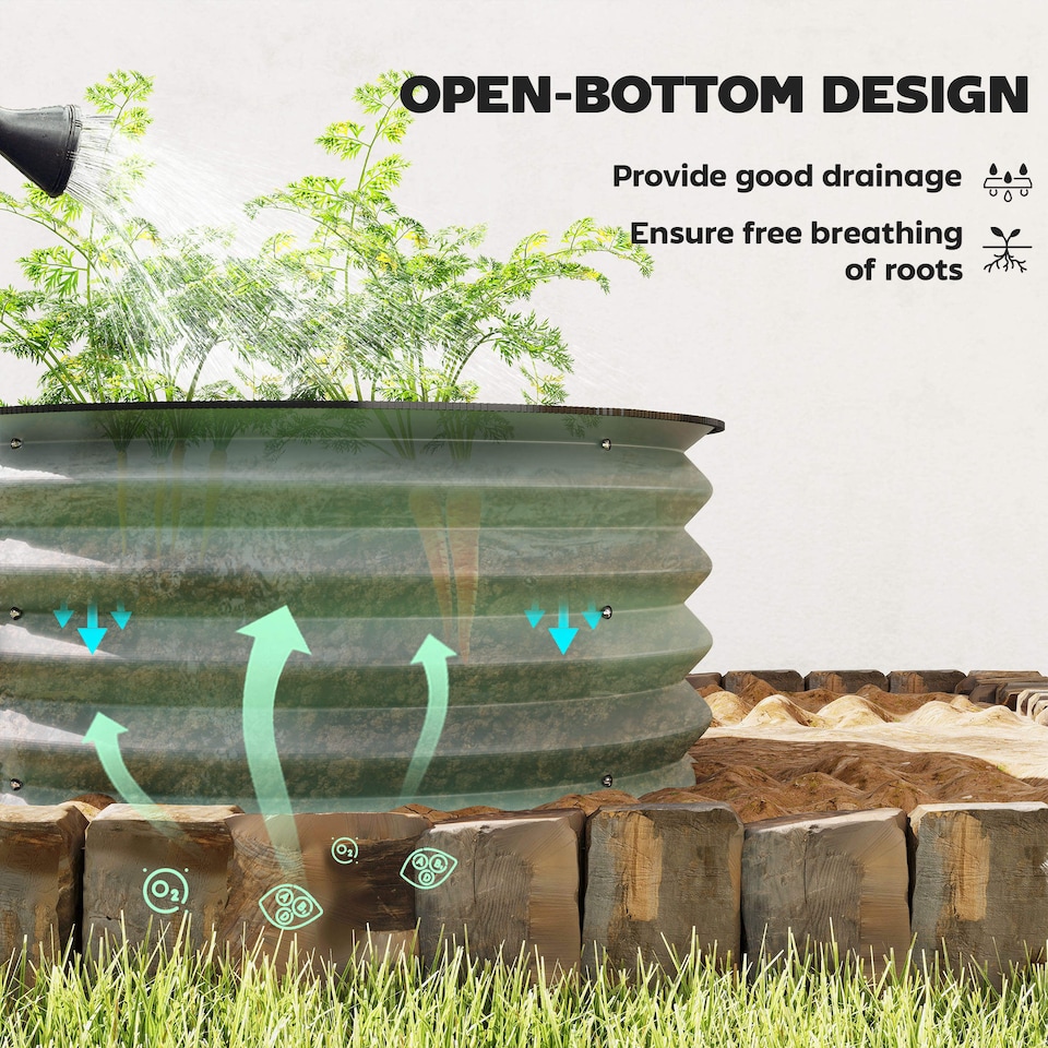 image 1 of Outsunny Set of 2 Raised Garden Bed Metal Planter Box with Safety Edging, Green | Green | Green