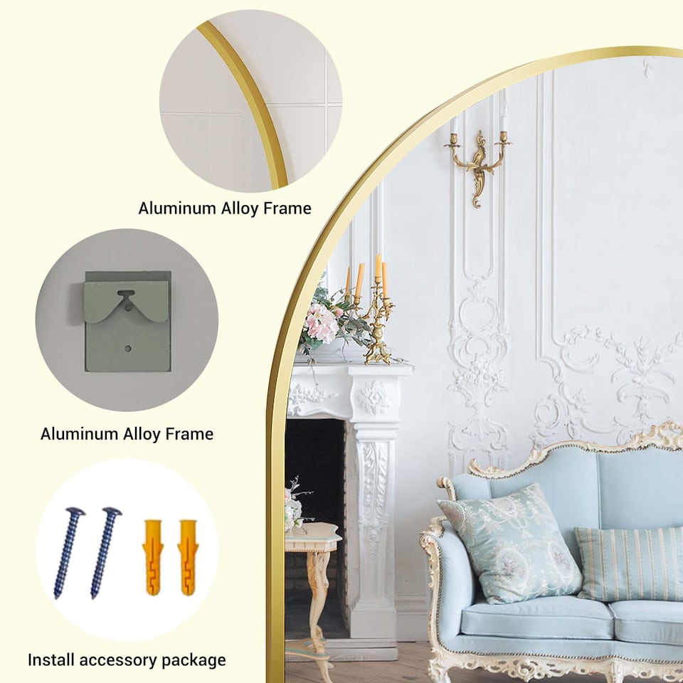 image 1 of London Boutique Gold Arched Wall Mirror Framed Bathroom Mirror 90 x 60 cm, 1 Piece