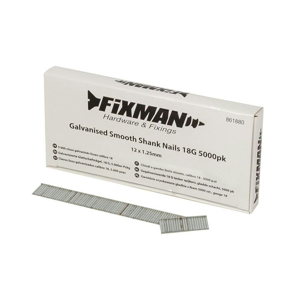 image 1 of Fixman - Galvanised Smooth Shank Nails 18G 5000pk - 12 x 1.25mm