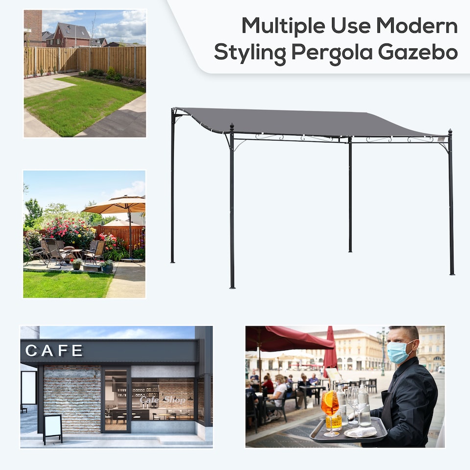 image 1 of Outsunny 4 x 3 Meters Canopy Metal Wall Gazebo Awning Garden Marquee Shelter Door Porch  Grey