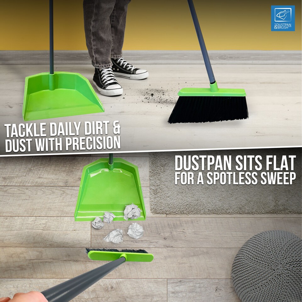 image 1 of Long Handled Upright Dustpan and Brush Set Ergonomic Standing Sweeper