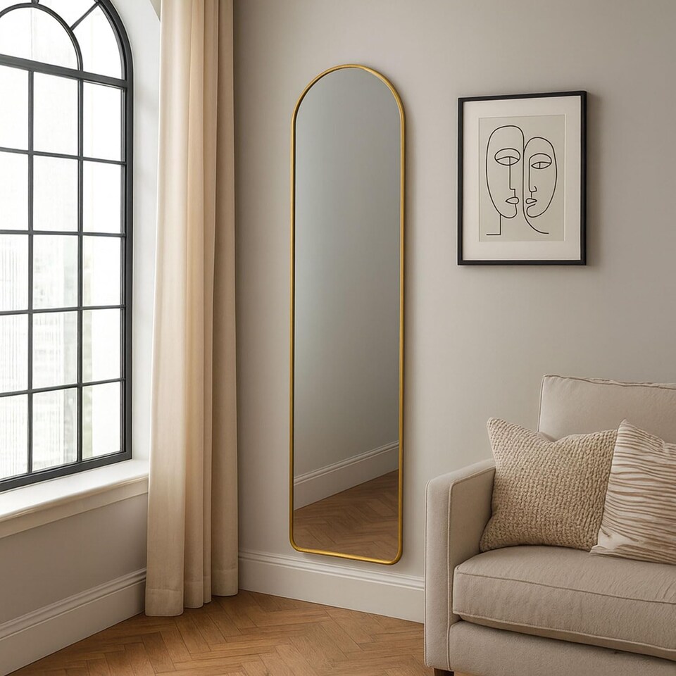 image 1 of Full Length Mirror with Metal Frame Wall Mounted Free Standing Floor | Gold