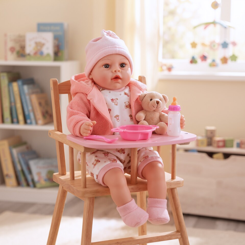 image 1 of BiBi Doll 18" Peach Baby Doll Girl With Sounds & Dummy