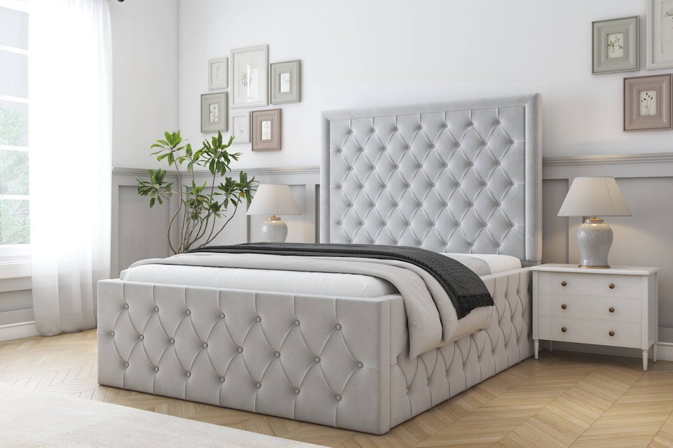 image 1 of Sloomy Vienna Silver Plush Bed Frame With Mattress With 50" Upholstered Headboard 2'6 Small Single