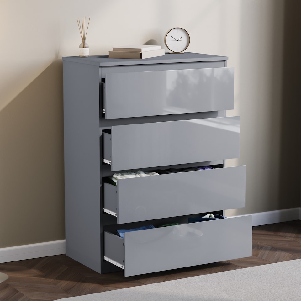 image 1 of Vida Designs Glinton 4 Drawer Chest of Drawers Bedroom Storage, 100% FSC, Grey
