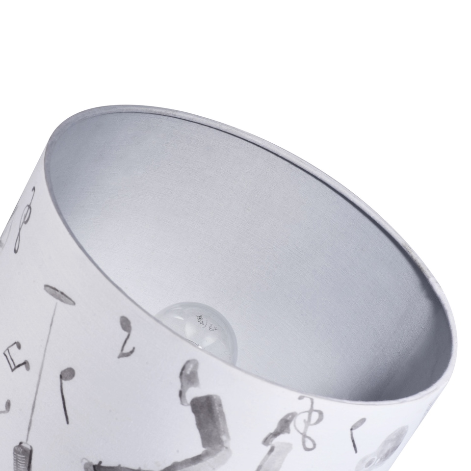 image 1 of Elvis Presley Themed Linen Lampshade with Famous Poses and Guitars Musical Notes | Grey