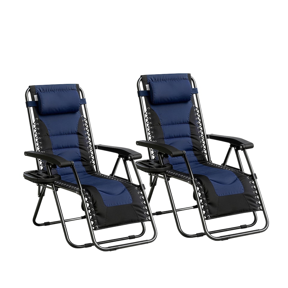 Set of 2 Zero Gravity Heavy Duty Outdoor Garden Reclining Chairs with Padded Seat Blue