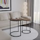image 2 of 2Pc Round Nesting Stackable Sofa Side Bedside End Table Set Wood Top Metal Legs | Multi | Dark Walnut Top with Chrome Legs
