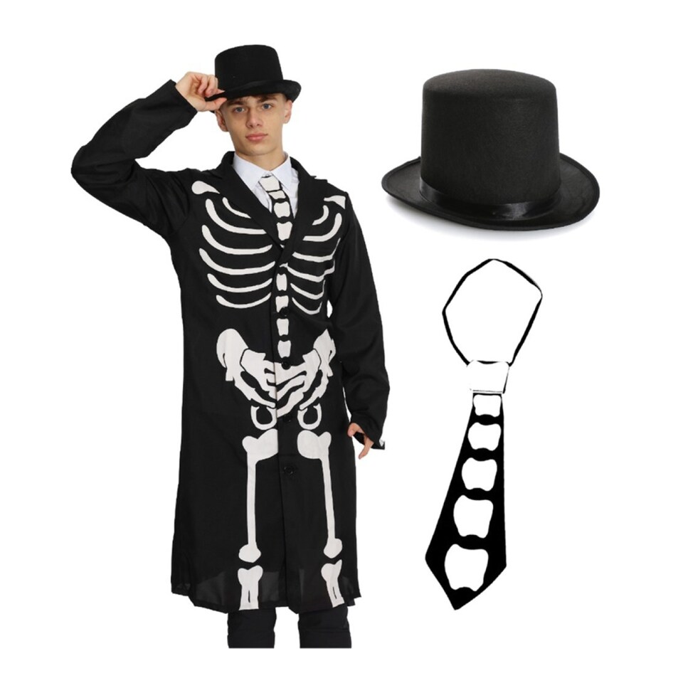 image 1 of Skeleton Costume - with Top Hat | Black | M