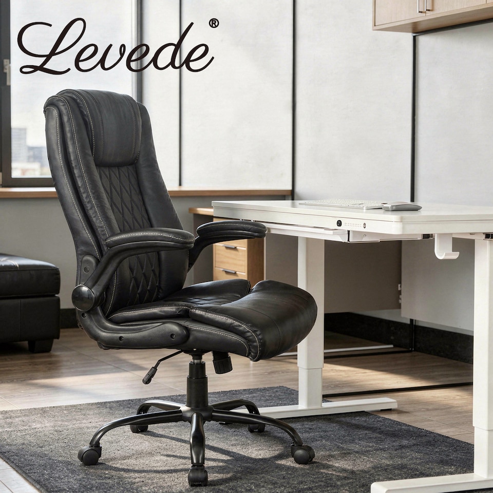 image 1 of Levede Executive Office Chair PU Leather Reclining Desk Chair Flip-Up Armrests