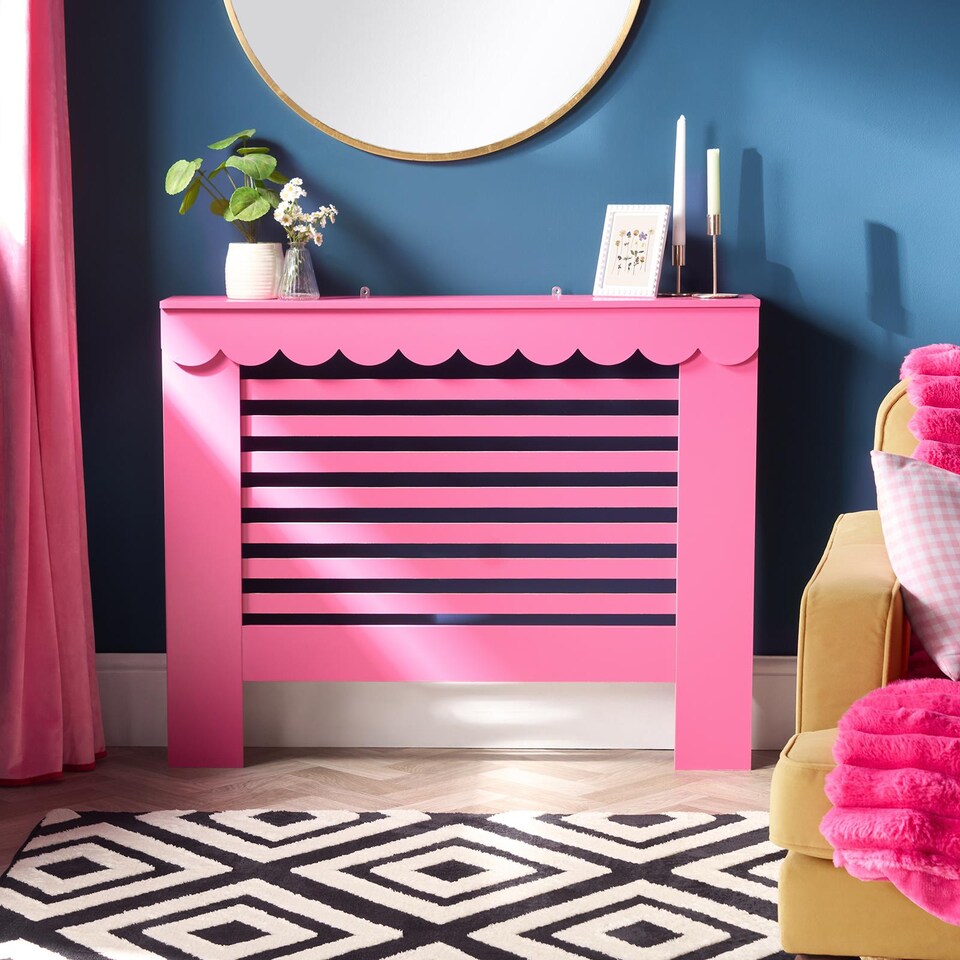 image 1 of OHS Scallop Radiator Cover Engineered Wood Side Board Shelf - Medium | Pink | Hot Pink