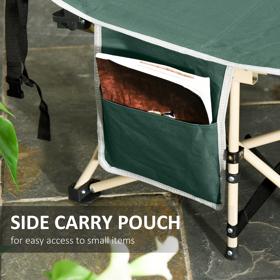image 1 of Outsunny Single Person Camping Bed Folding Cot Outdoor Patio Portable Military Sleeping Bed Travel Guest Leisure Fishing with Side Pocket and Carry Bag - Green