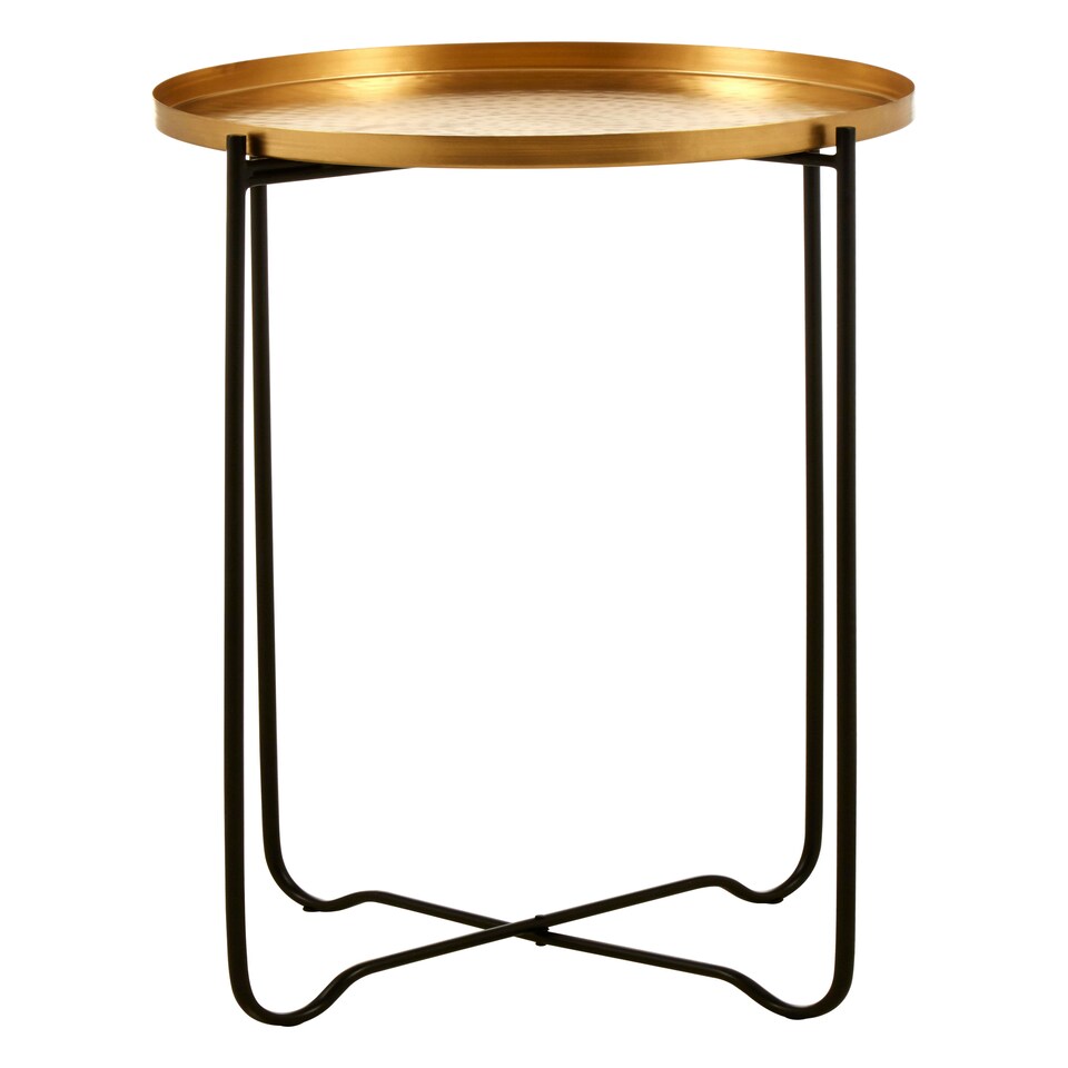 image 1 of Interiors by Premier Elegant Design Gold Finish Round Top Side Table, Versatile Small Table, Sleek And Sturdy Bedside Table