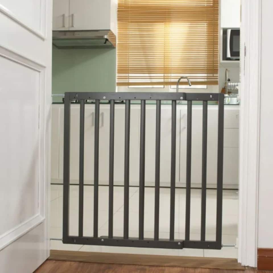 image 1 of Safetots Chunky Wooden Screw Fit Stair Gate, Grey, 63.5cm - 105.5cm, Wood Baby Gate, Screw Fit Safety Barrier