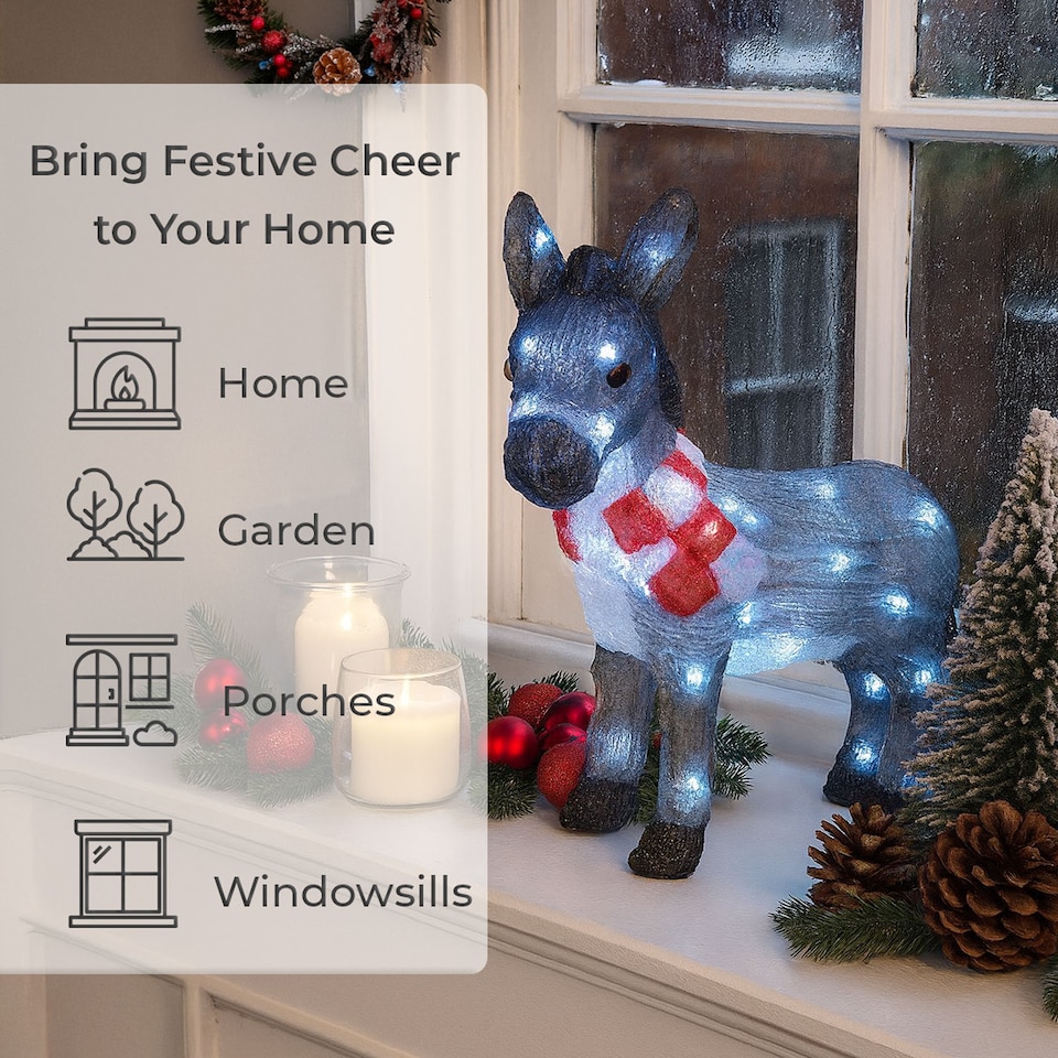 image 1 of Neo 34 cm Donkey Acrylic Christmas Light 30 Cool White LED Christmas Light Battery Powered Outdoor Indoor Festive Decoration Ornament Auto Timer