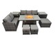 image 1 of Fimous Garden Outdoor Rattan Furniture Set Rattan Love Sofa 3 Seater Sofa with 2 Side Tables 3 Footstools Dark Grey Mixed