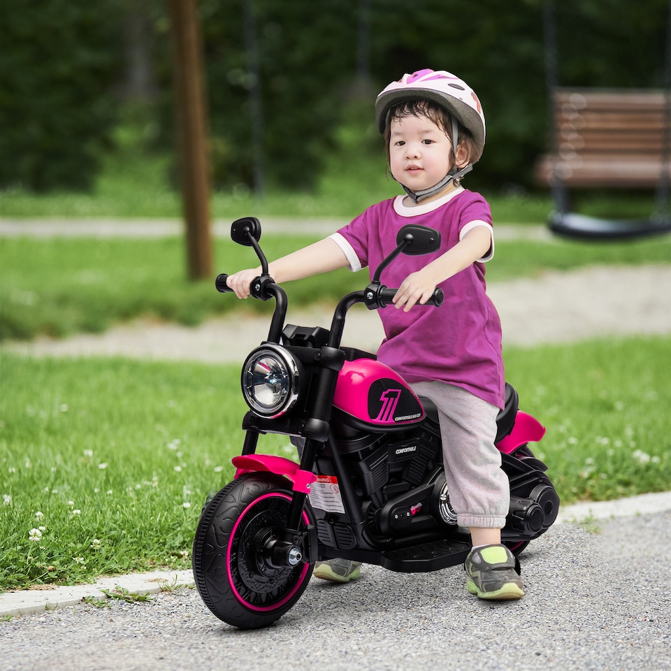 image 1 of HOMCOM 6V Kids Electric Motorbike Ride-Ons Motorcycle with Training Wheels, Light, for Ages 18-36 Months - Pink