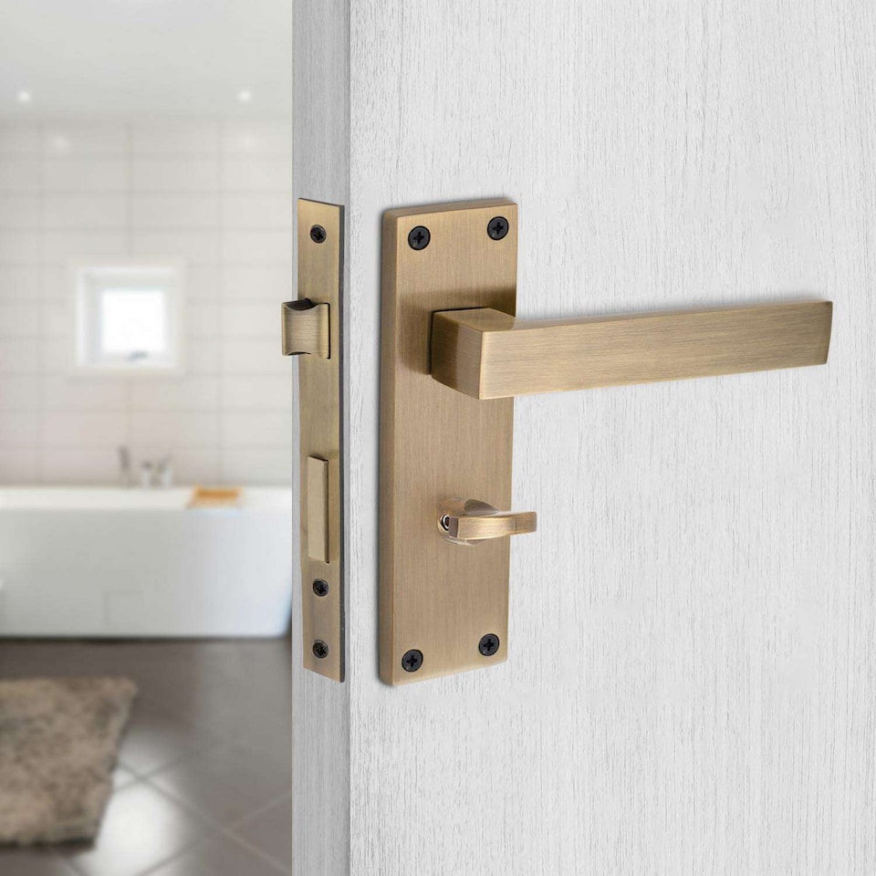image 1 of Golden Grace 1 Pair Victorian Delta Bathroom Door Handle Antique Brass Metal Mortise Lock Set with Fixing Screws - 150mm x 40mm