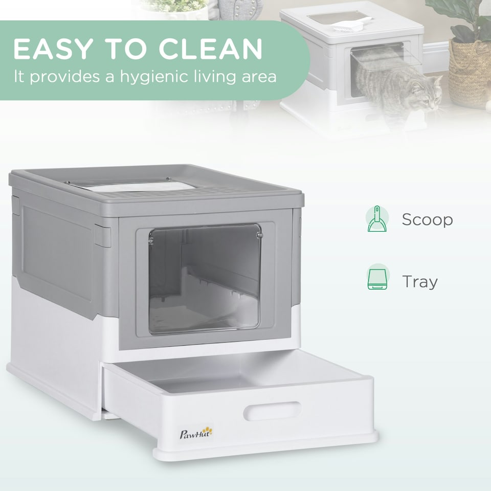 image 1 of PawHut Hooded Cat Litter Box, Pet Toilet w/ Scoop, Tray - Grey