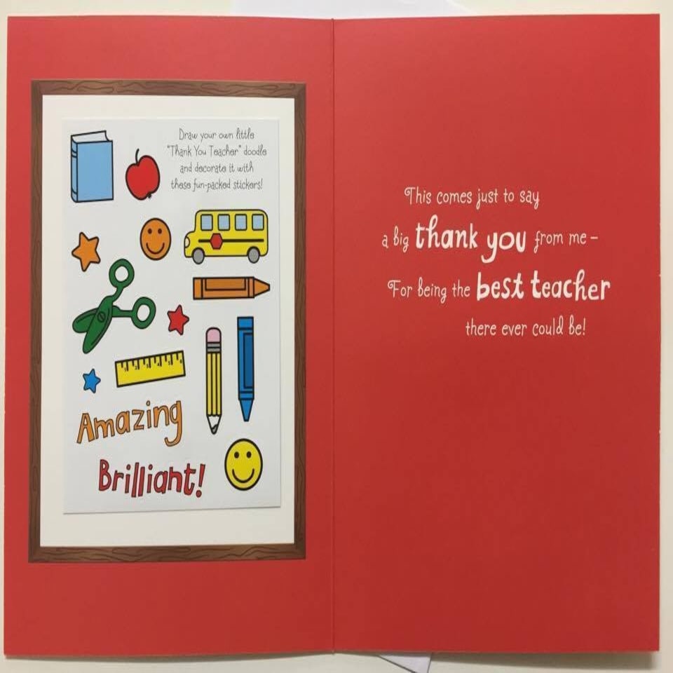 image 1 of Thank You Teacher Card 'with Stickers