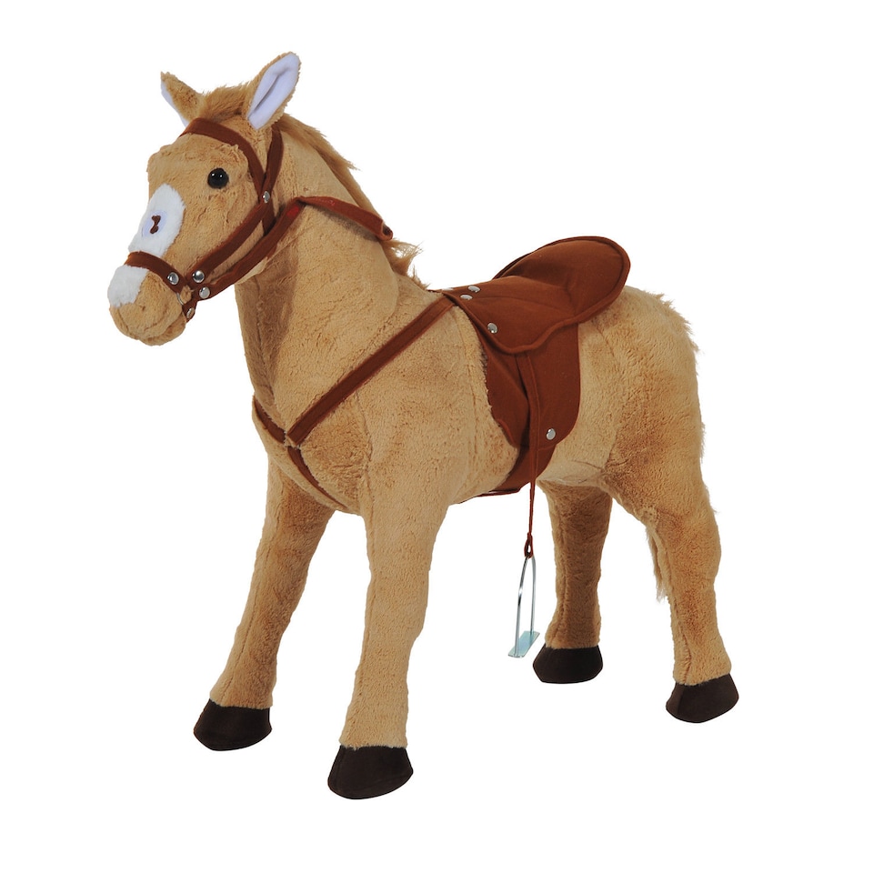 image 1 of HOMCOM Children Standing Horse Plush Soft Ride On Toy Pony Kids Cuddly Game Play | Yellow