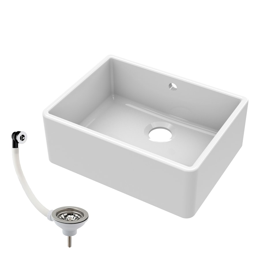 image 1 of Single Bowl Fireclay Butler Kitchen Sink with Overflow with Waste - 595mm