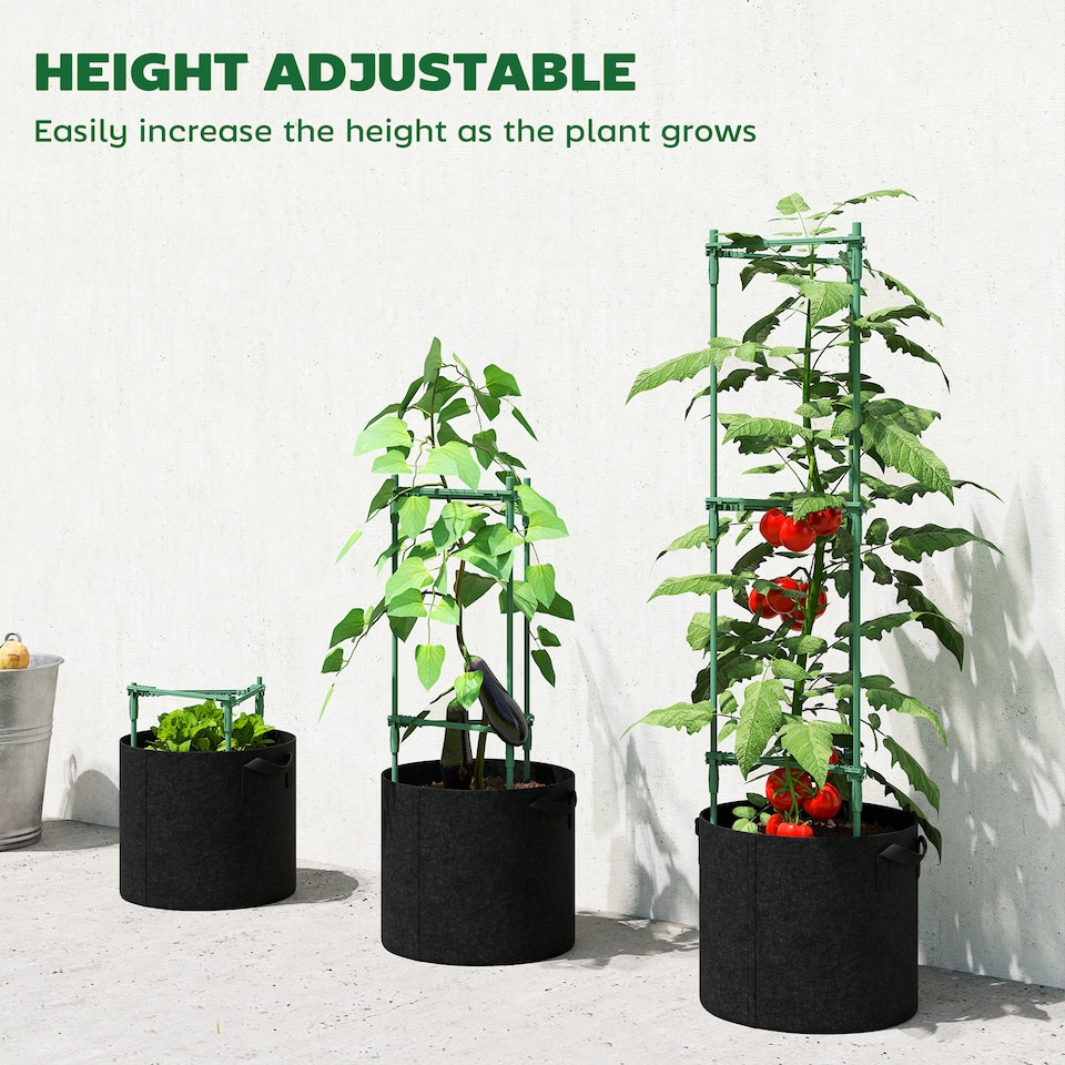 image 1 of Outsunny 3 Packs Tomato Cages with 83.7L Grow Bags, 120cm Plant Stakes | Green | Green