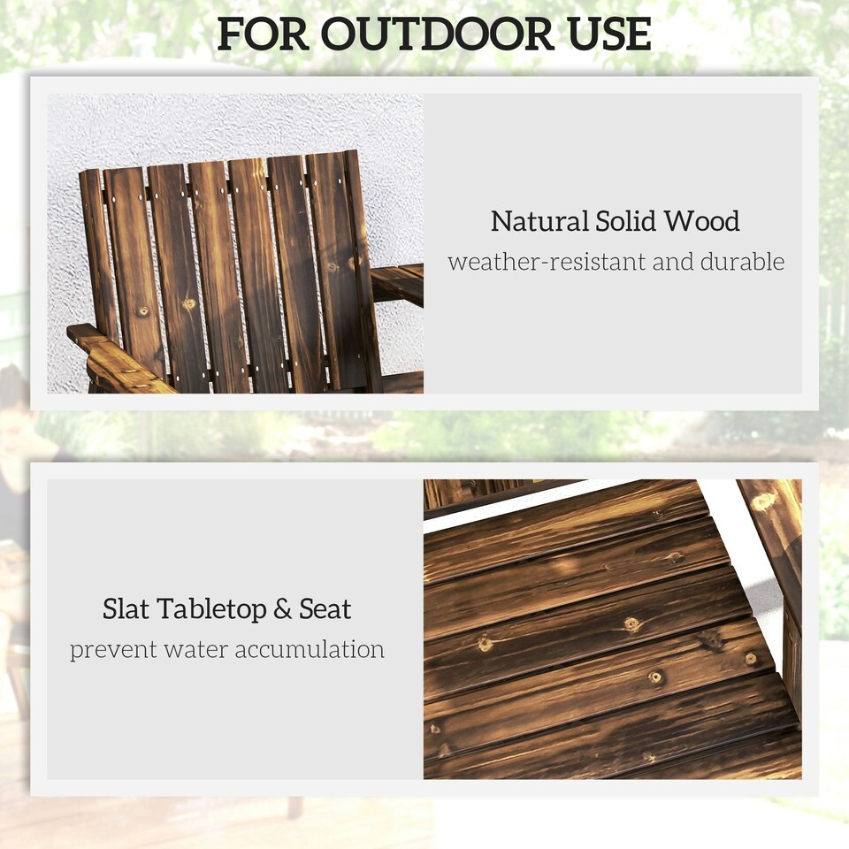 image 1 of Outsunny 2-Seater Wooden Garden Bench with Armrest, Carbonised Finish