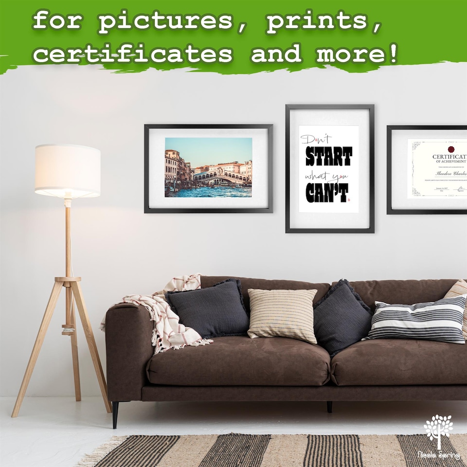 image 1 of Nicola Spring 3x Photo Frames with White A4 Mount - A3 (12" x 17") Black Portrait Hanging Wall Mounted Picture Display Frame