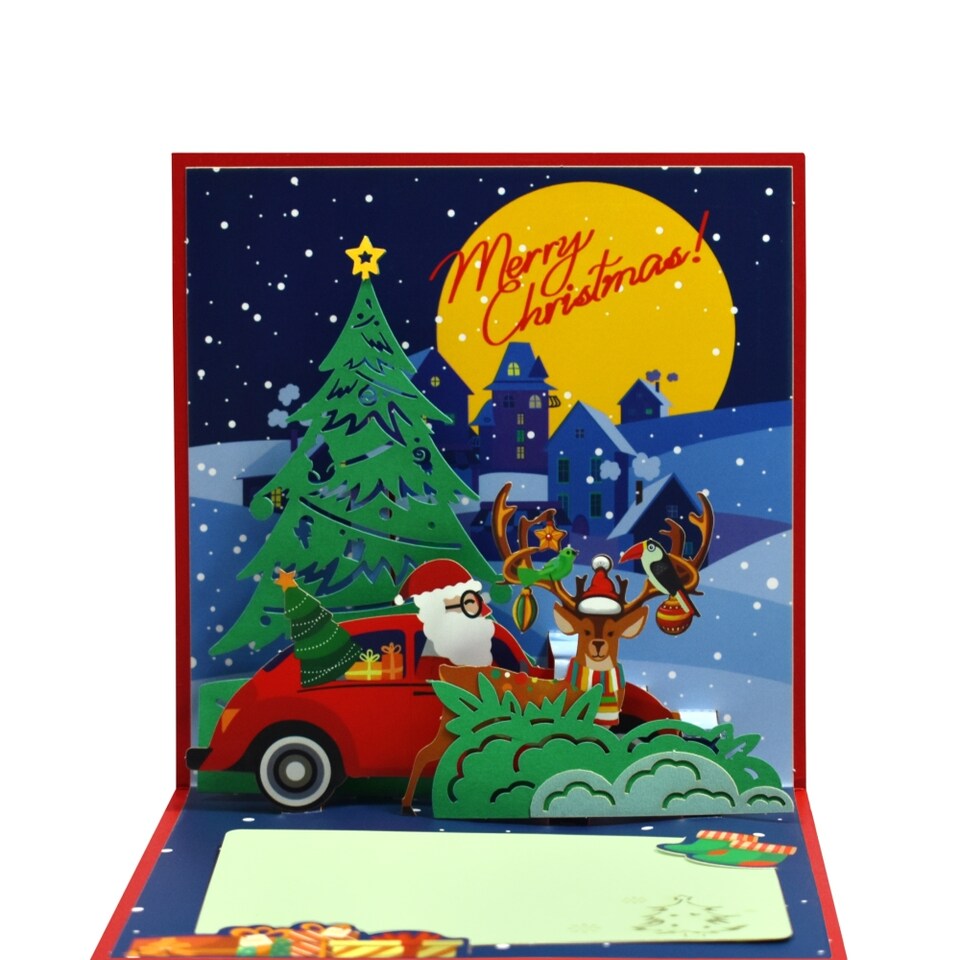 image 1 of Santa Driving a Red Car Festive 3D Pop Up Christmas Card