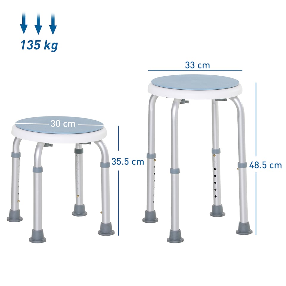image 1 of HOMCOM 360 Swivel Seat Bath Shower Stool, Adjustable Height Shower Chair with Aluminium Frame Non-Slip Feet Chair Safe Support Home Assistance, Light Blue
