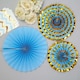 image 2 of Blue & Gold Pinwheel Fan Hanging Decorations - Pack of 3
