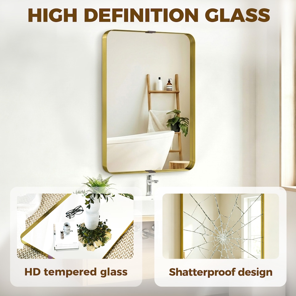 image 1 of HOMCOM Rectangular Wall Mirror, 90 x 60 cm Wall Mounted Bathroom Mirror