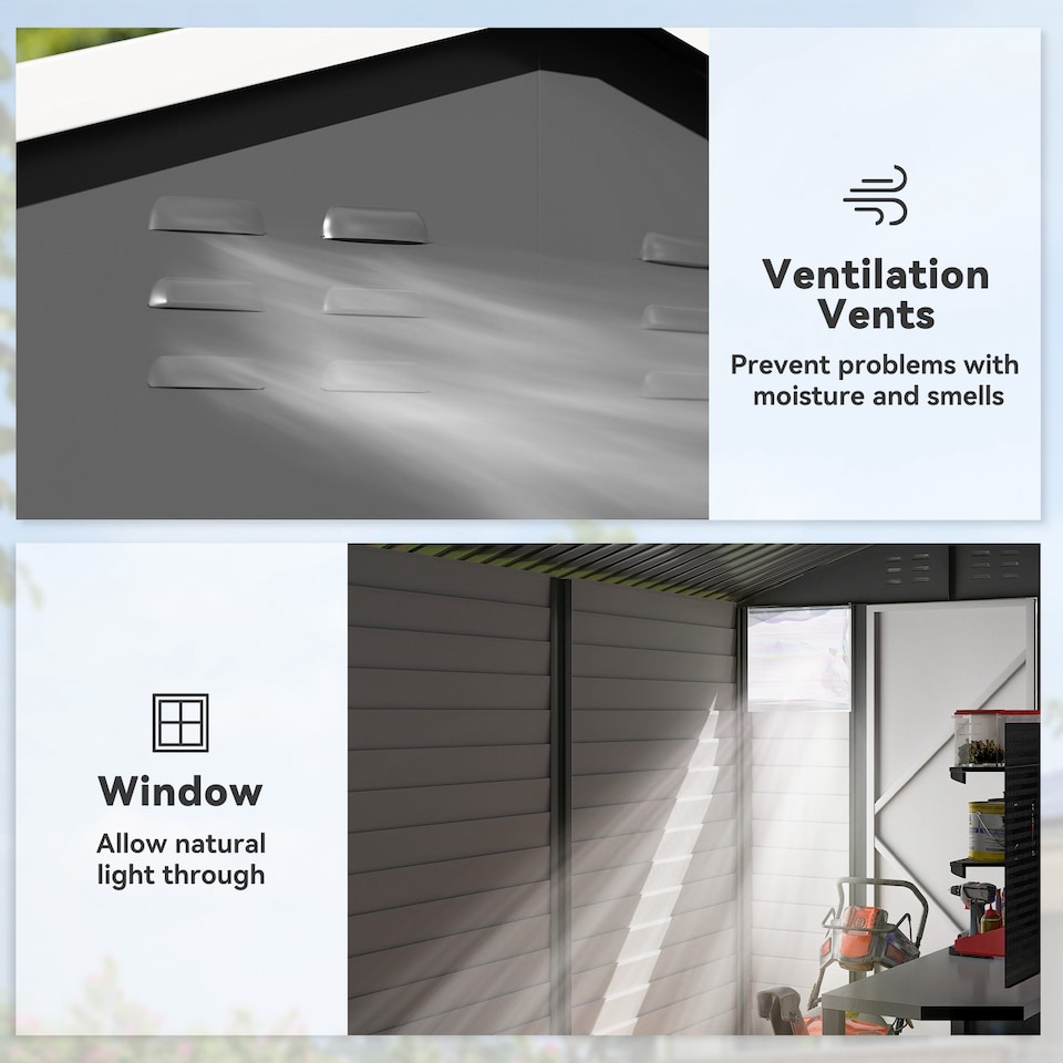 image 1 of Outsunny 9 x 6FT Metal Garden Shed, Tool Storage with Lockable Door, Window, Galvanised Outdoor Storage Shed for Garden, Patio, Dark Grey