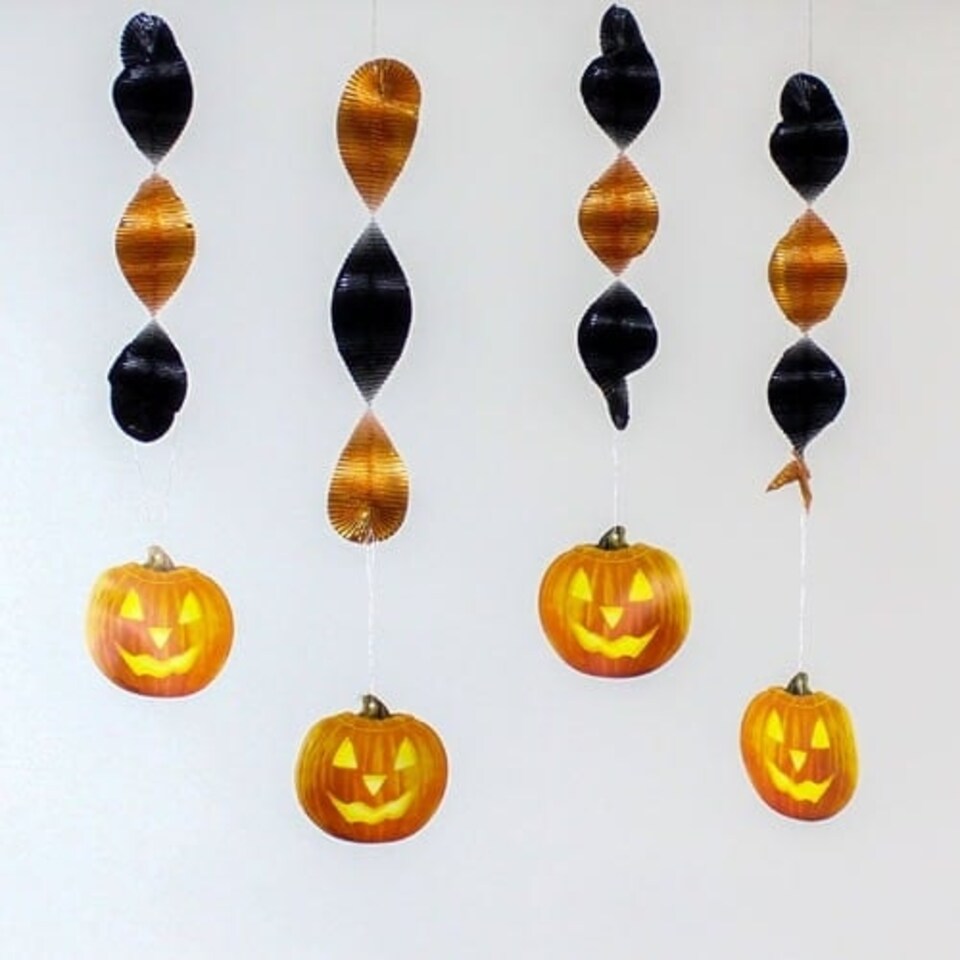Halloween Glow Pumpkins Spiral Hanging Decorations - Pack of 4