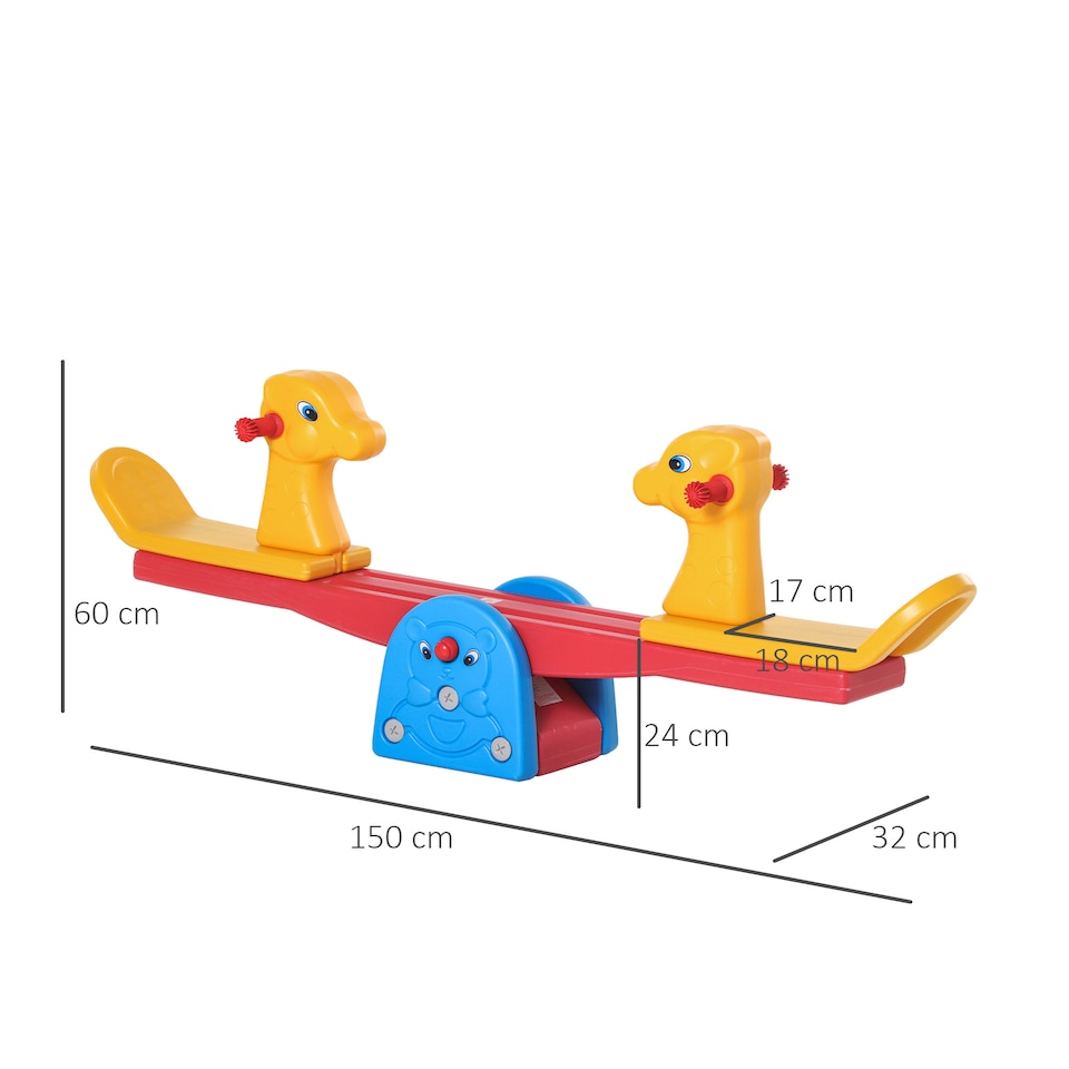 image 1 of HOMCOM Kids Seesaw Teeter Totter 2 Seats with Easy-Grip Handles Multicolour