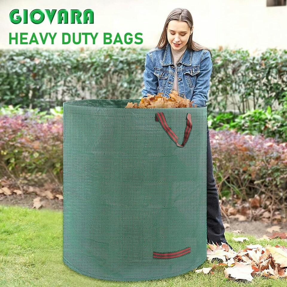image 1 of 2 x 500L Garden Waste Bags GIOVARA Waterproof Heavy Duty, Waterproof, Foldable, Reusable Garden Waste Bags