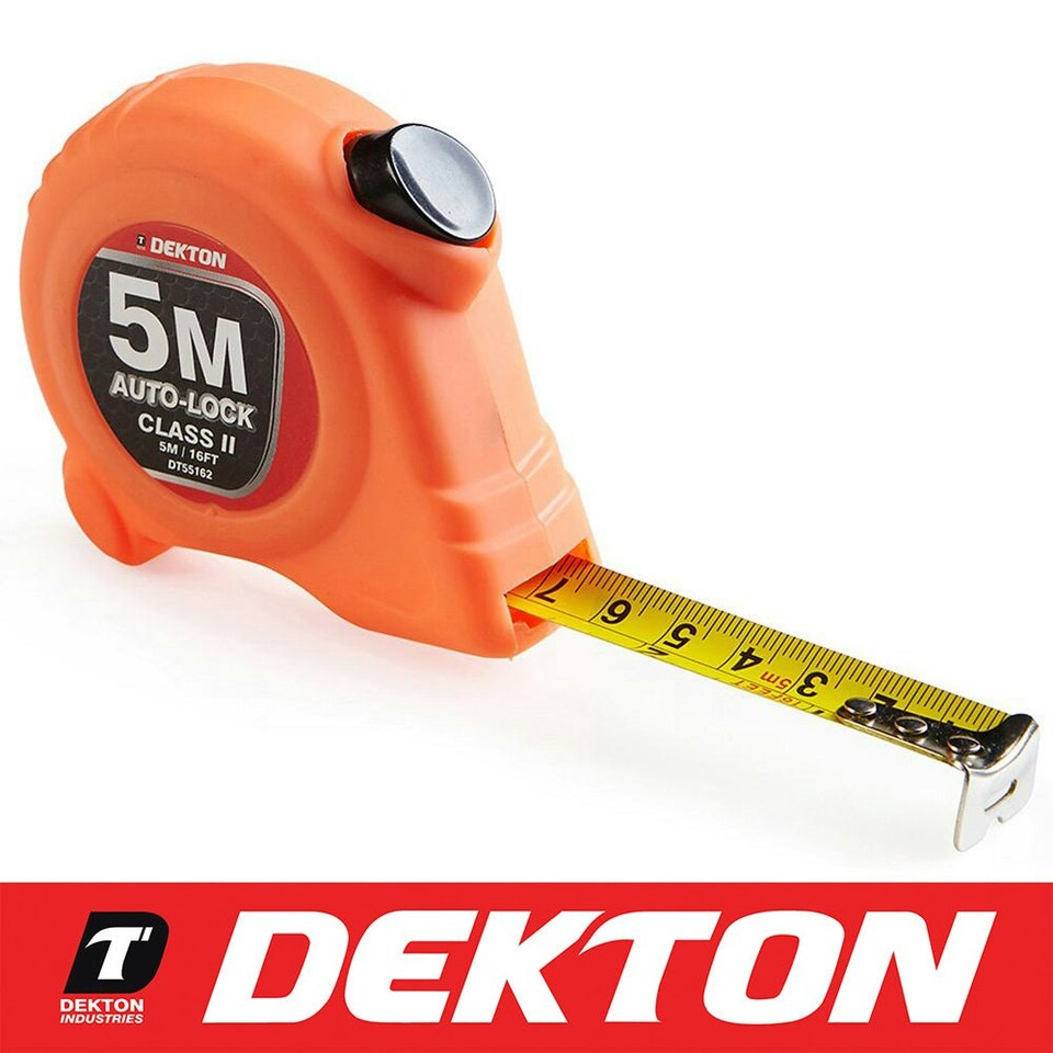 image 1 of Tape Measure Dekton Hi-vis Auto Lock Soft Grip Imperial Metric Scale 5m Class 2