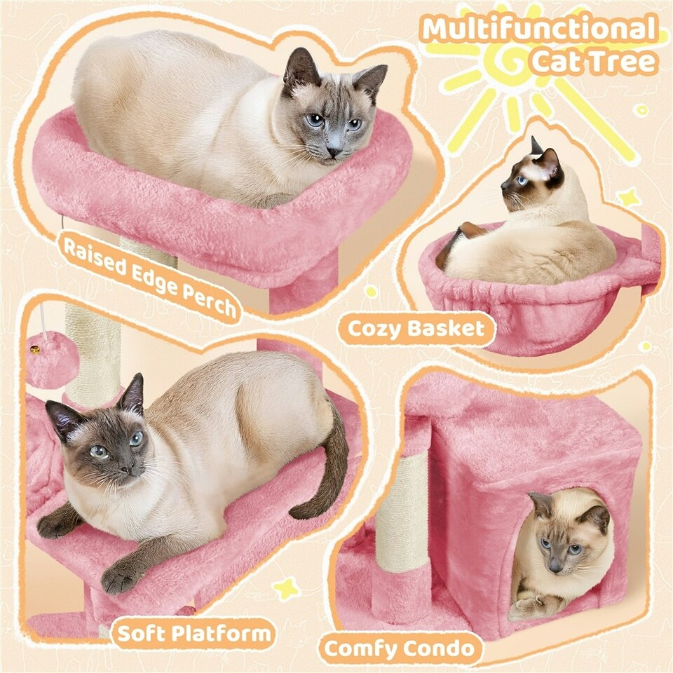 image 1 of Yaheetech 86.5 cm Plush Cover Cat Tree with Condo Pink