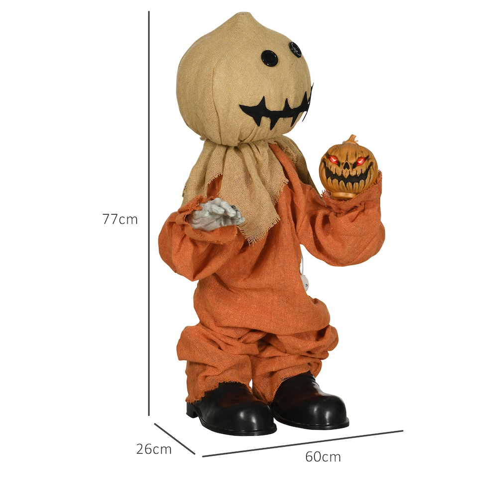 image 1 of HOMCOM 77cm Outdoor Halloween Decoration Scarecrow, Standing Scarecrow Prop Life Size with Sound and Motion Activated, Light Up Eyes, Howling Sound, Posable Arms, Moving Hands