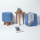 image 6 of Homescapes Blue Tall Cotton Knitted Footstool on Legs