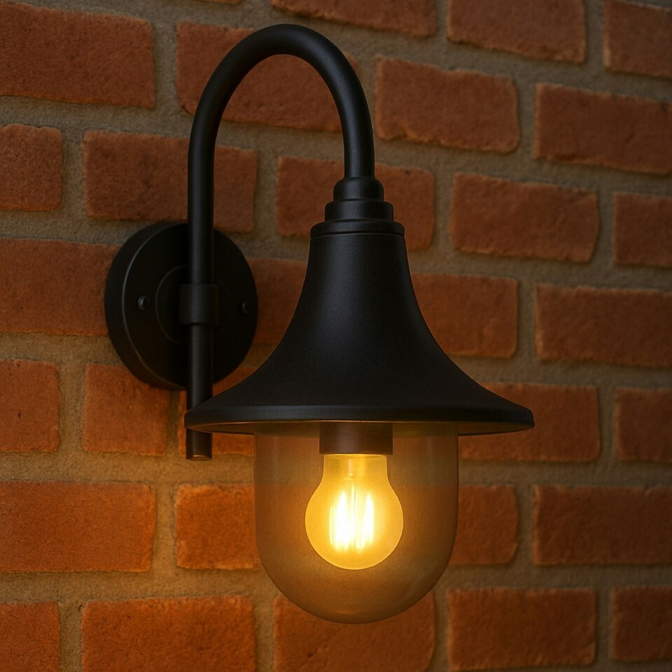 image 1 of CGC DINAH Black Traditional Curved Hooked Outdoor Wall Lantern Black