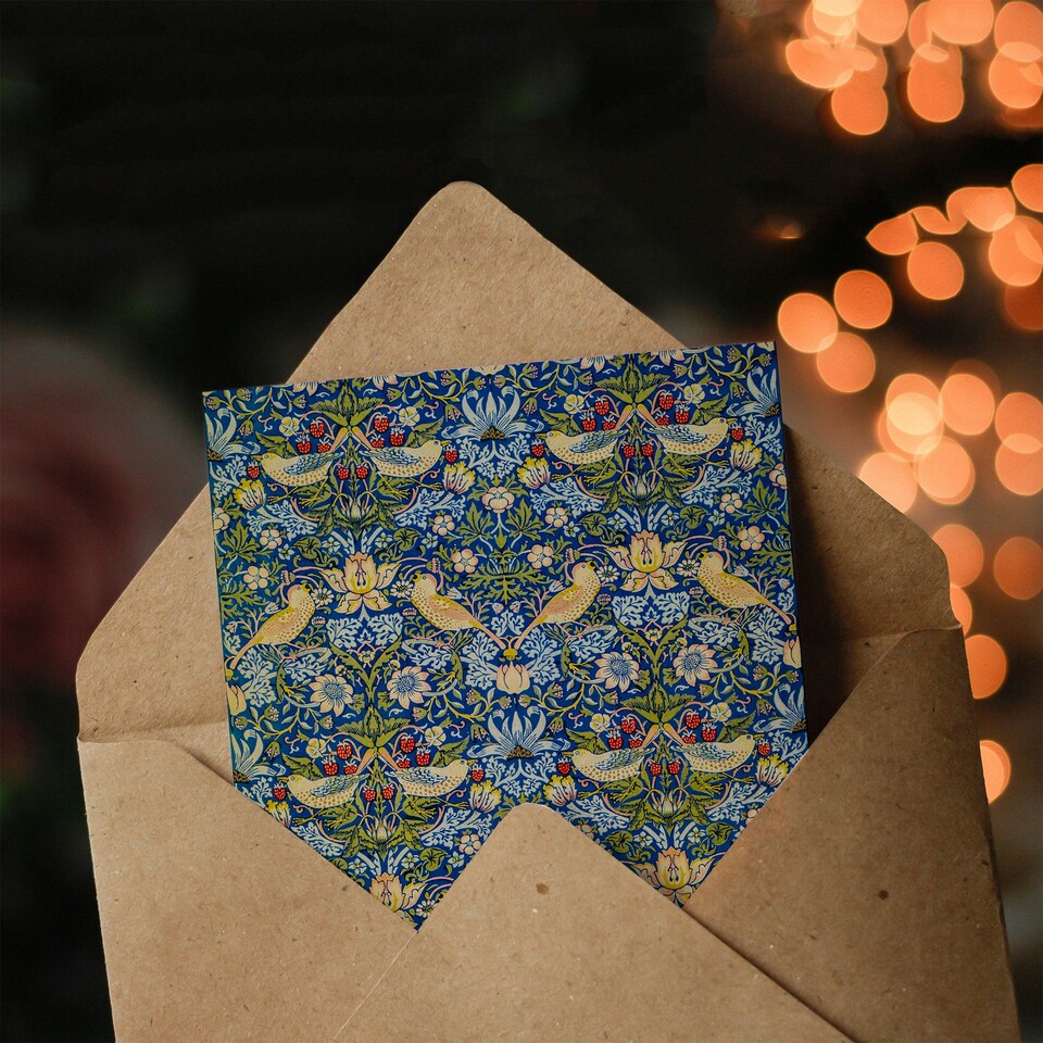 image 1 of William Morris Art Card Strawberry Thief Floral Pattern