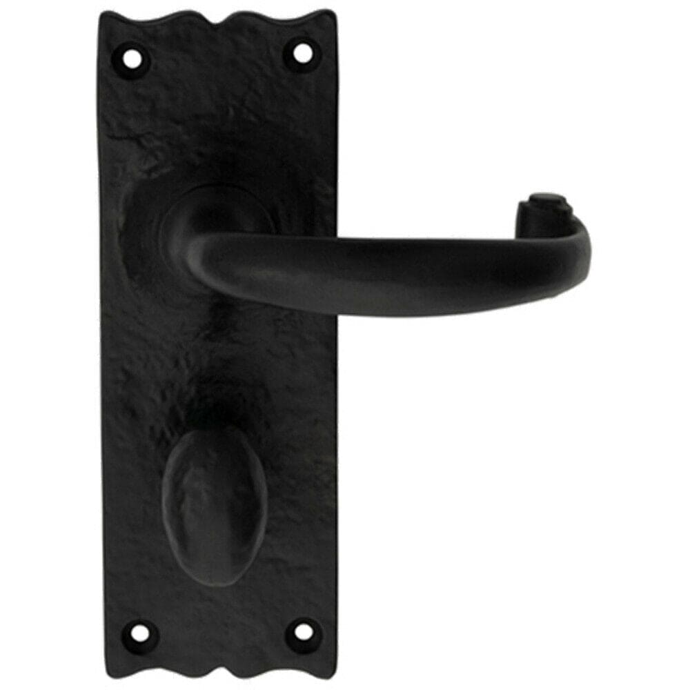 Loops PAIR Forged Curved Lever Handle on Bathroom Backplate 155 x 54mm Black Antique