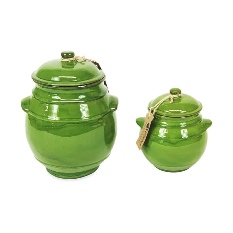 image 1 of Verano Spanish Ceramics Selena Glazed Storage Jar - 15cm Dark Green Green