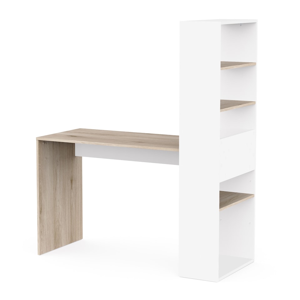 image 1 of FURNICOMP Echo Corner Office Desk with Bookcase - Matt White & Oak
