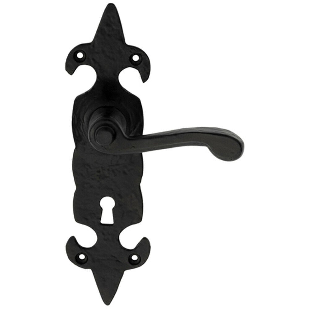 Loops PAIR Forged Scroll Lever Handle on Lock Backplate 206 x 57mm Black Antique