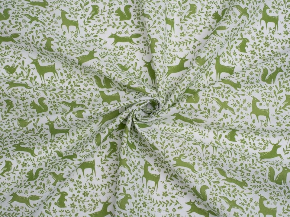 Green Printed Polycotton Fabric for Dressmaking, 110cm / 43" Wide - per metre