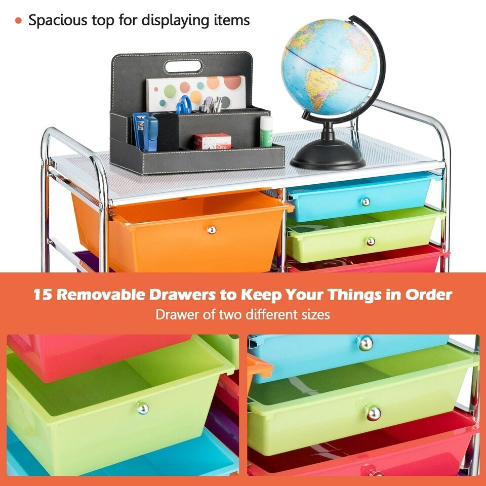 image 1 of COSTWAY 15 Drawers Storage Trolley Rolling Utility Cart Multi-color
